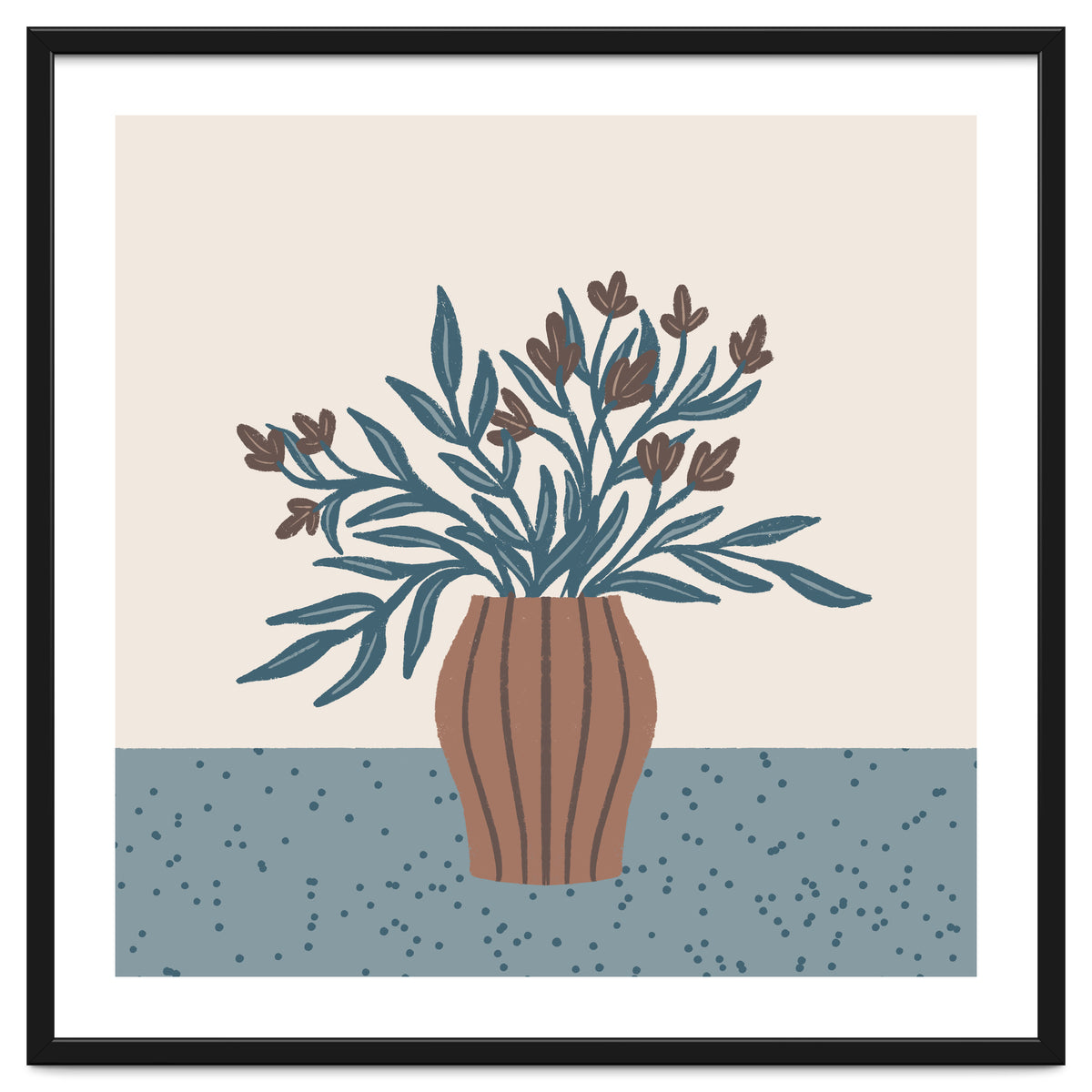 Brown Flowers in a Vase – Minimalist Floral Still Life