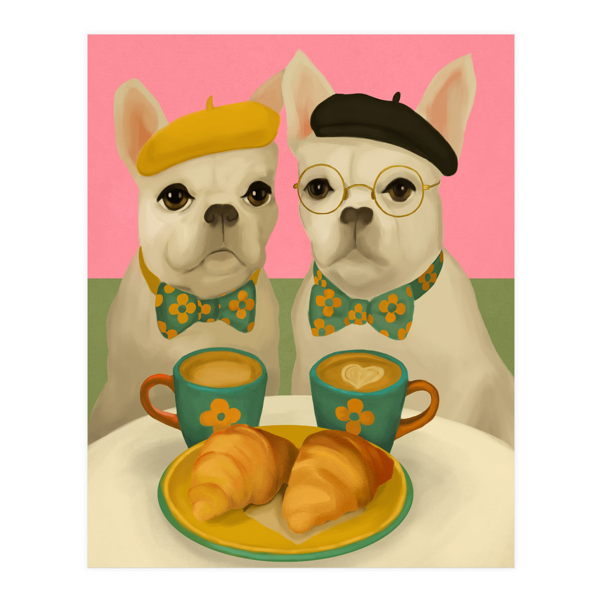 French Bulldogs At Breakfast Café (Print Only)