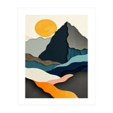 Minimalist Layered Mountain Landscape with Golden Sun (Print Only) thumbnail
