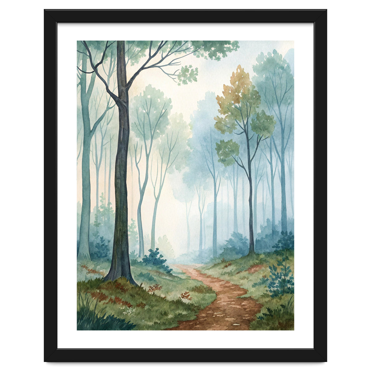 Ethereal Misty Forest Watercolor Art Print