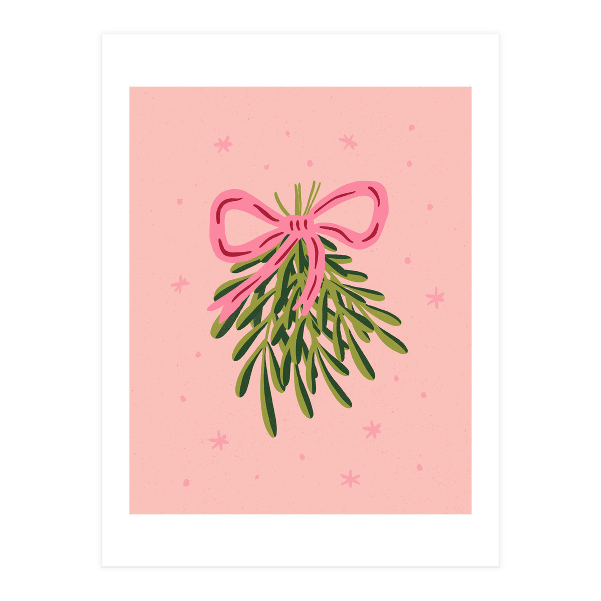 Mistletoe And Pink Bow (Print Only)