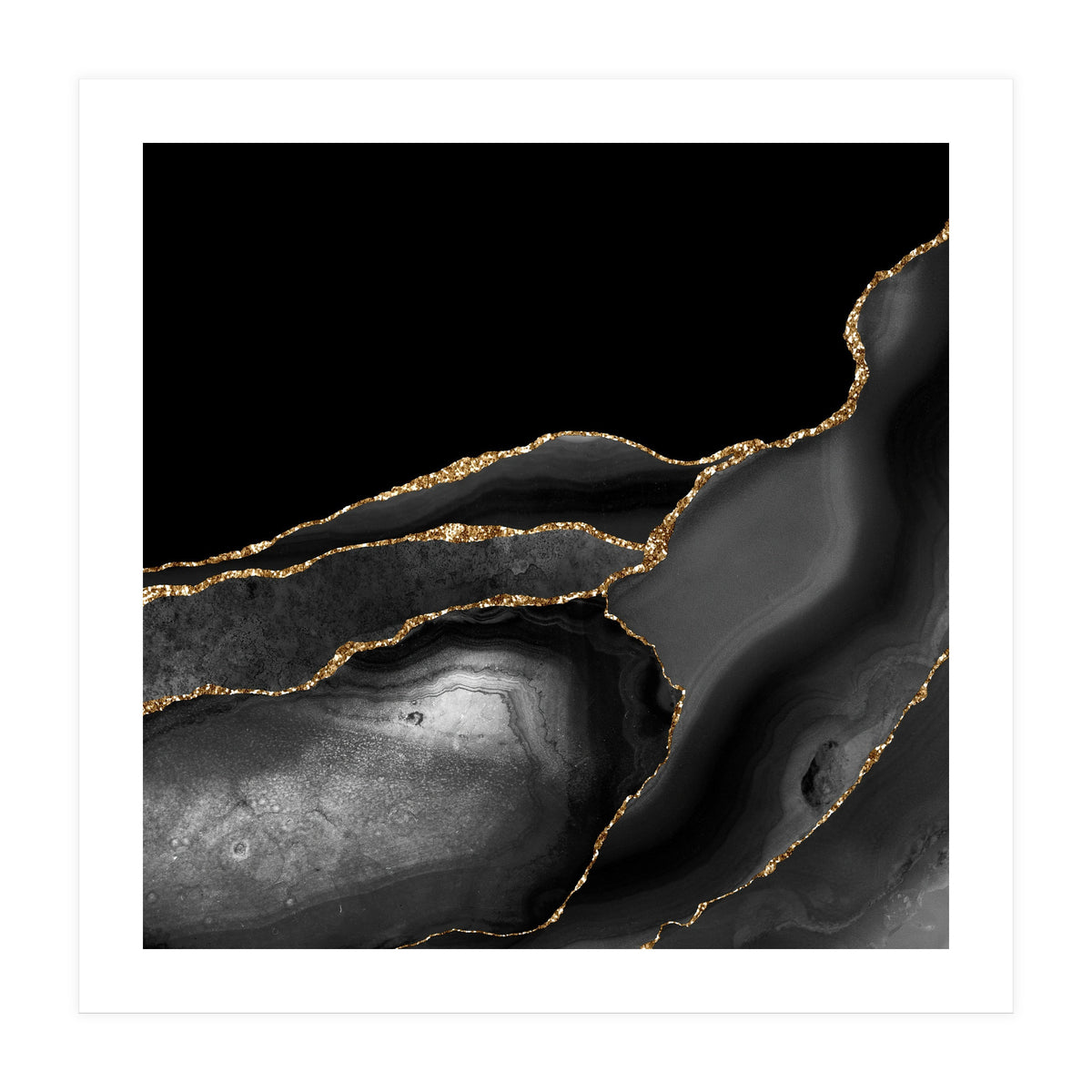 Black & Gold Agate Texture 04  (Print Only)