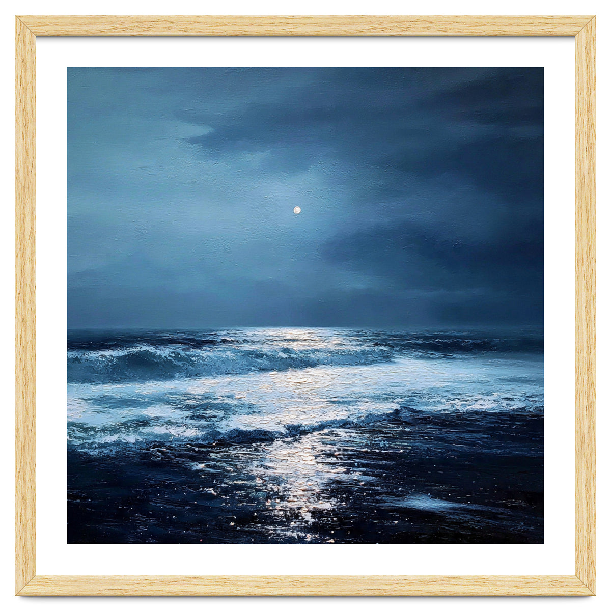 Midnight Seascape with Moonlight Reflecting