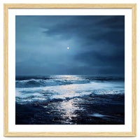 Midnight Seascape with Moonlight Reflecting