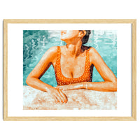 Mi Bebida Por Favor | Modern Bohemian Woman Summer Swim | Swimming Pool Watercolor Fashion Painting