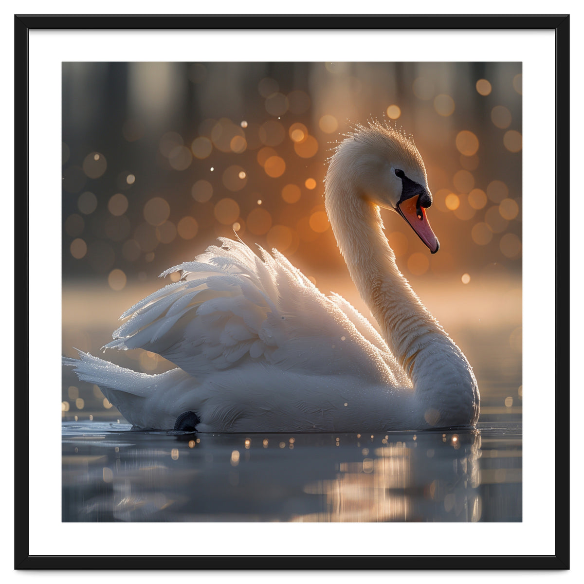 Majestic Swan Gliding On Water During Sunset Golden Hour Wildlife