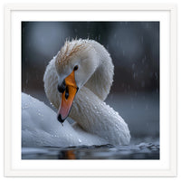 White Swan Bird With Water Droplets In Rain