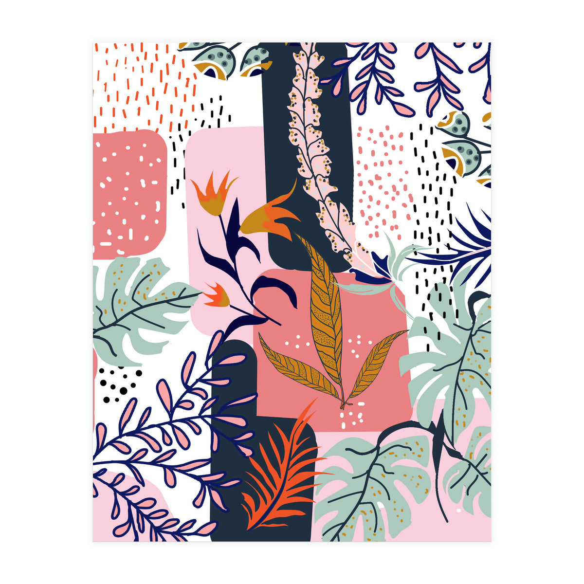 Mood | Abstract Chic Modern Bohemian Painting | Contemporary Eclectic Blush Botanical Nature (Print Only)