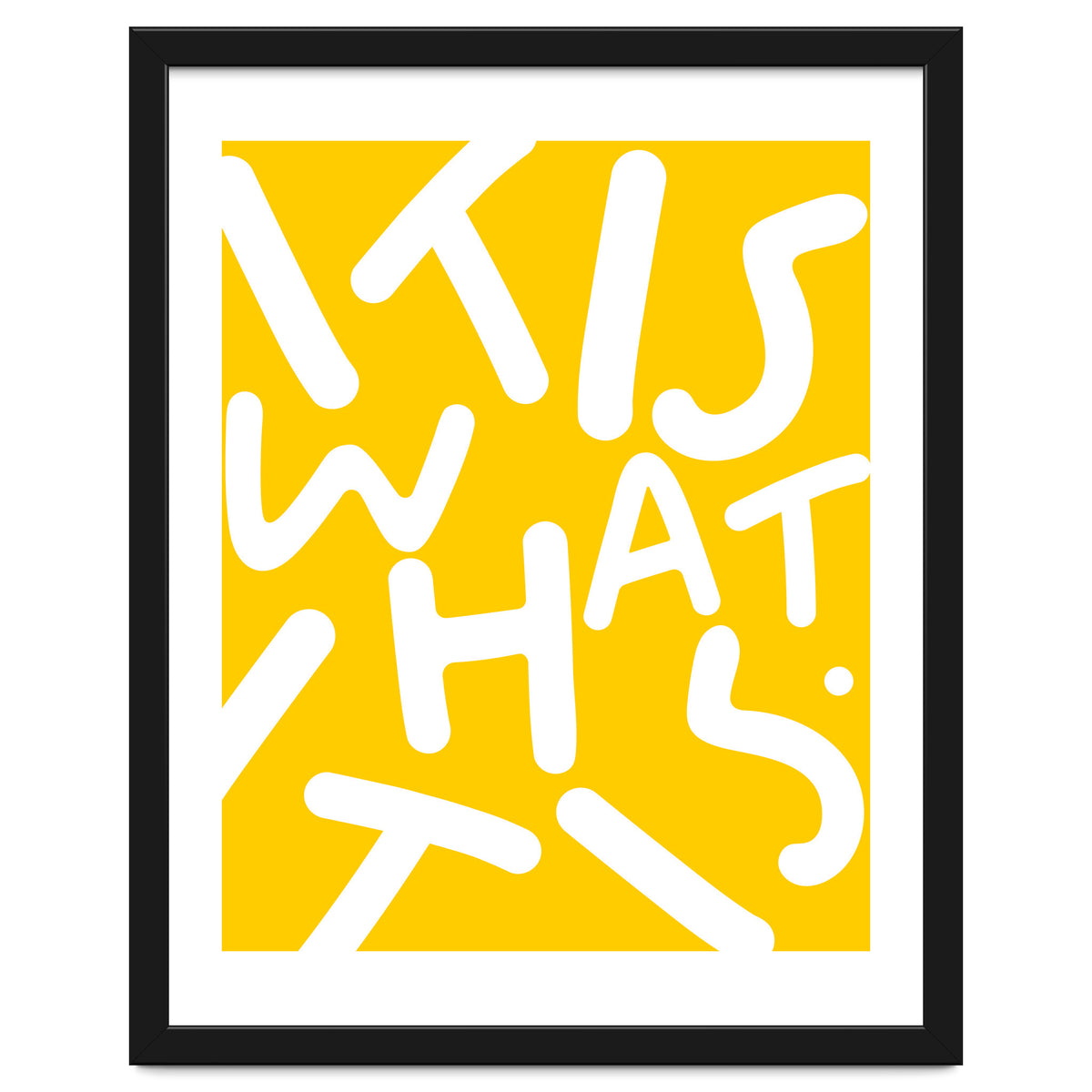 It Is What It Is. Typography Funky Quote Saying Words, Minimal Positivity Bright Yellow, Fun Quirky Eclectic Bohemian Contemporary Modern