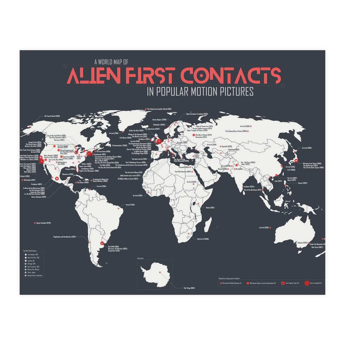 World Map of Alien First Contacts in Movies (Print Only)