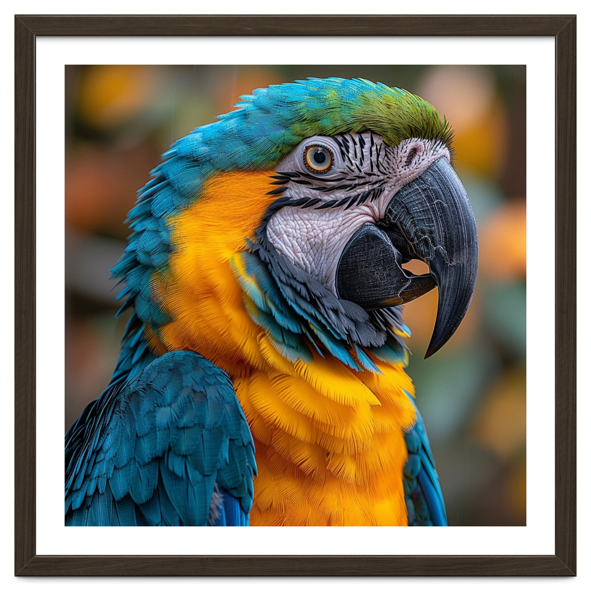 Blue And Yellow Macaw Parrot Close Up Portrait