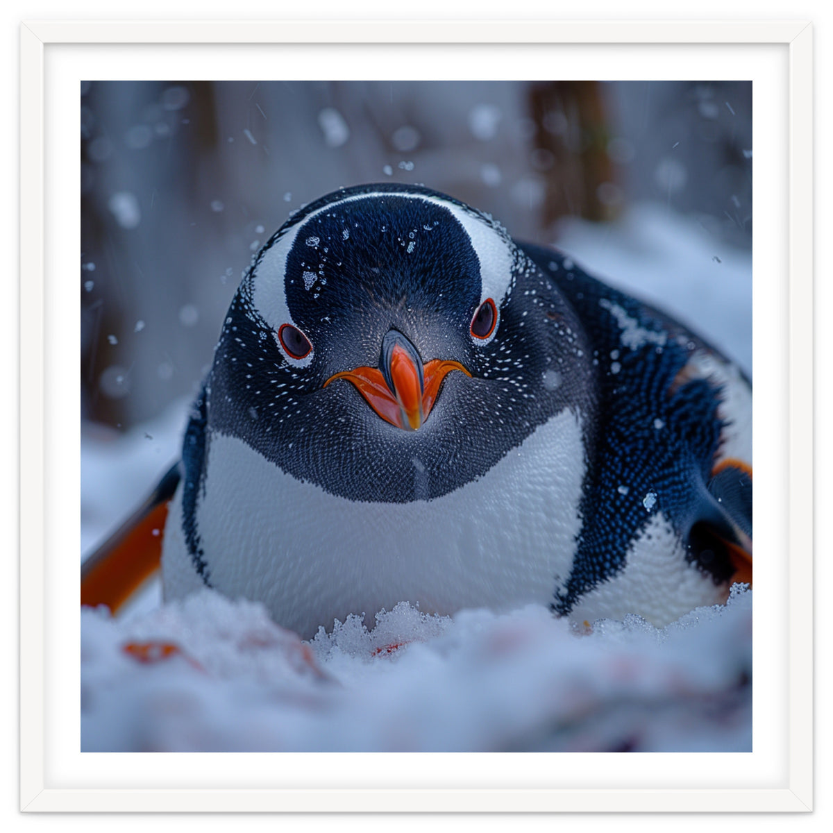 Close Up Gentoo Penguin In Snowy Landscape