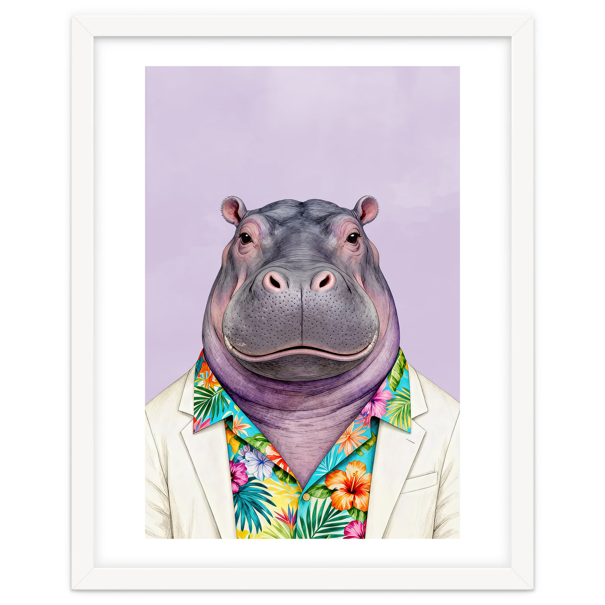 Hippopotamus in Gangster Havana Shirt