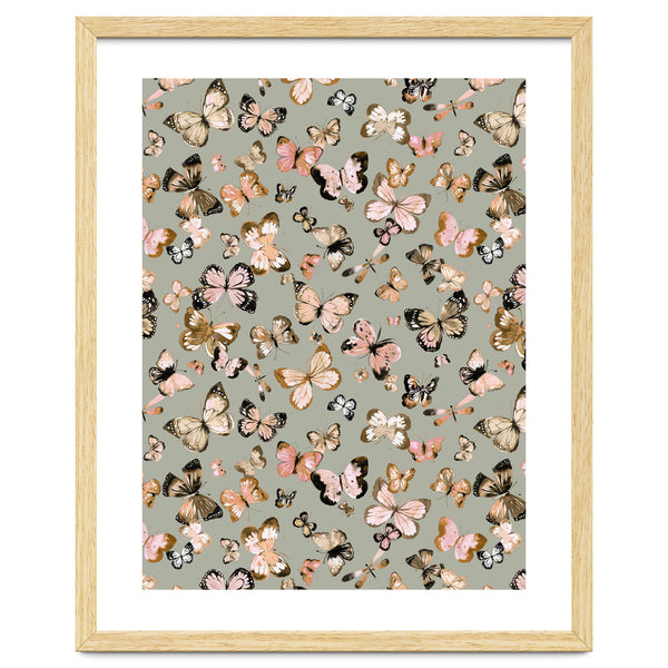 Flying Butterflies Gold Beige
