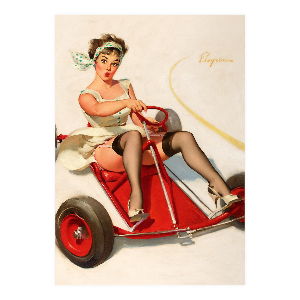 Pinup Sexy Girl On A Go Cart Car (Print Only)