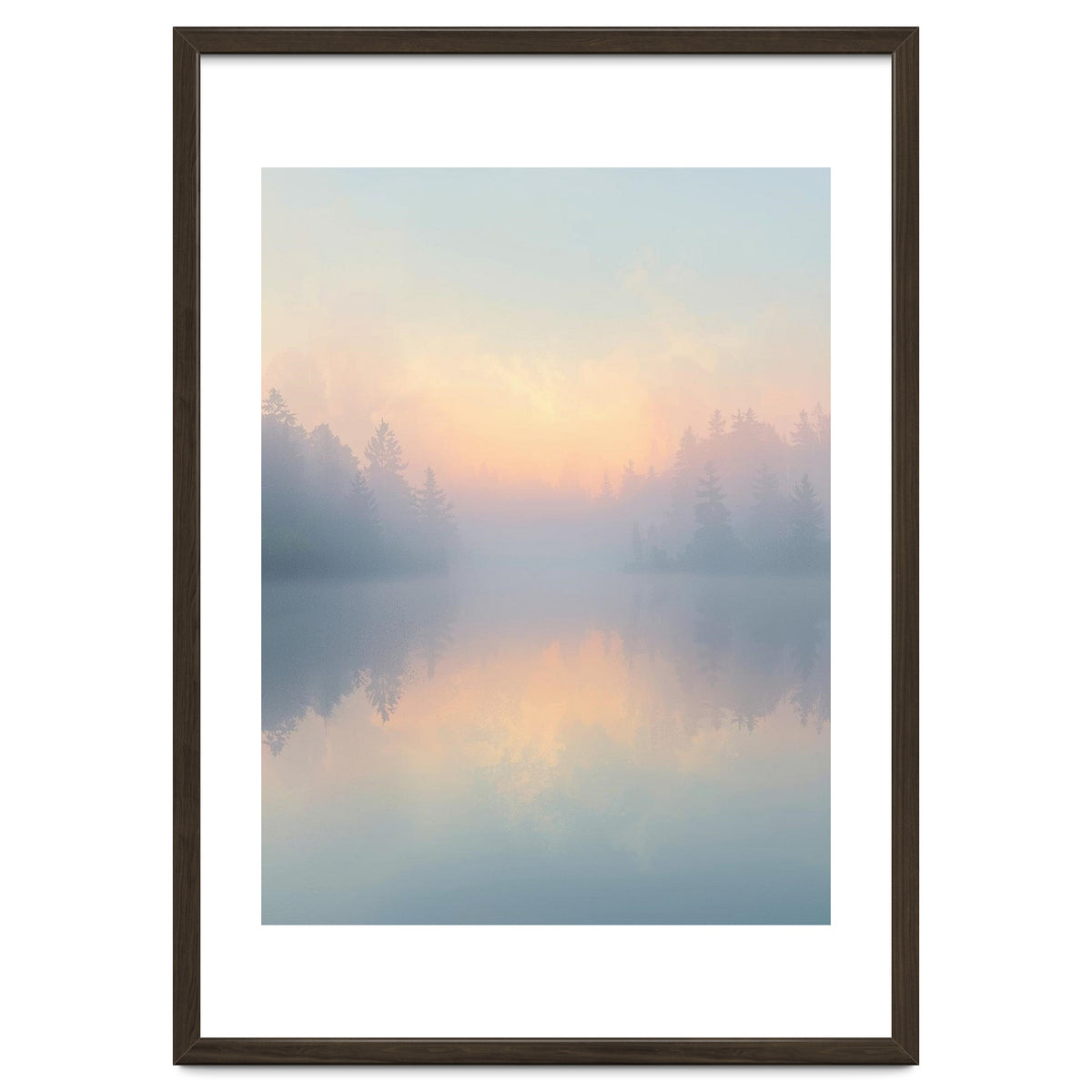 Misty Sunrise Over Pine Forest Lake