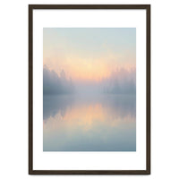 Misty Sunrise Over Pine Forest Lake