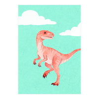 Velociraptor Watercolor Art, Cute Dino Nursery Print, Whimsical Dinosaur Illustration (Print Only)