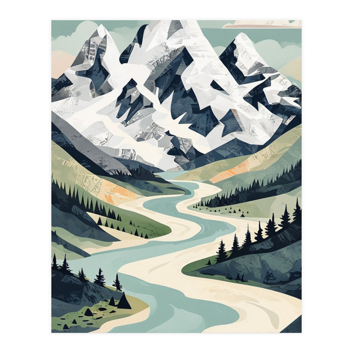 Majestic Alpine Peaks: Organic Modern Landscape Art (Print Only)