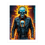 Fiery Skeleton Biker In Headphones (Print Only) thumbnail