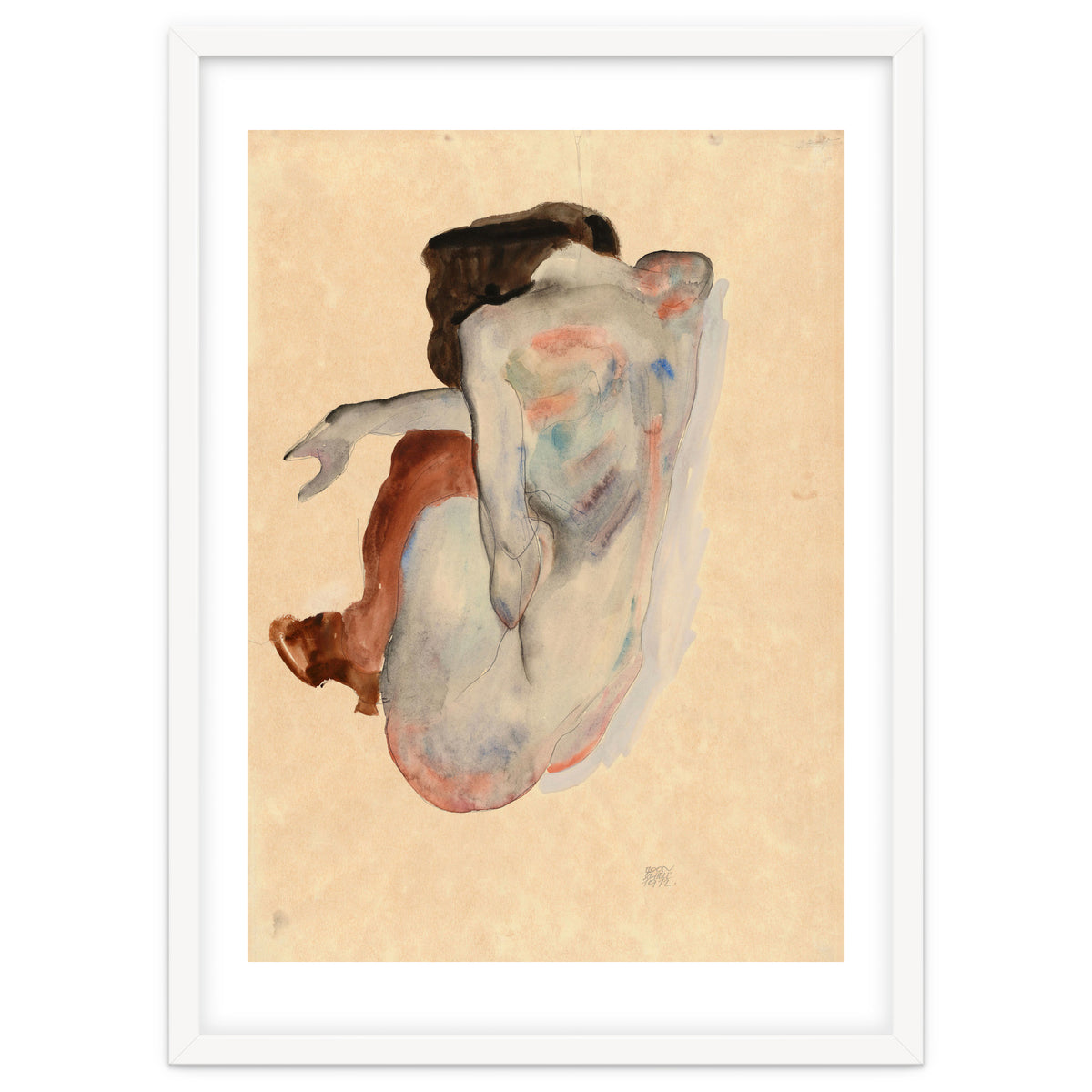 Crouching Nude in Shoes and Black Stockings, Back View.