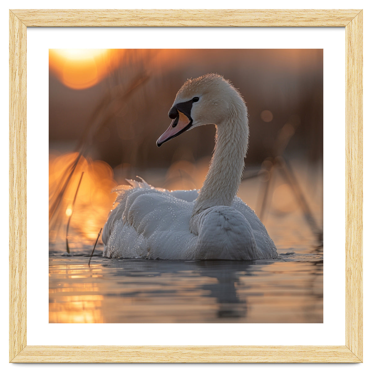 Majestic Swan Swimming At Sunrise Serene Water