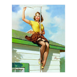 Pinup Sexy Girl Setting Up The Antenna On The Roof (Print Only) thumbnail
