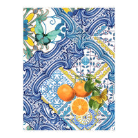 Mediterranean blue tiles, butterflies and citrus fruit (Print Only)