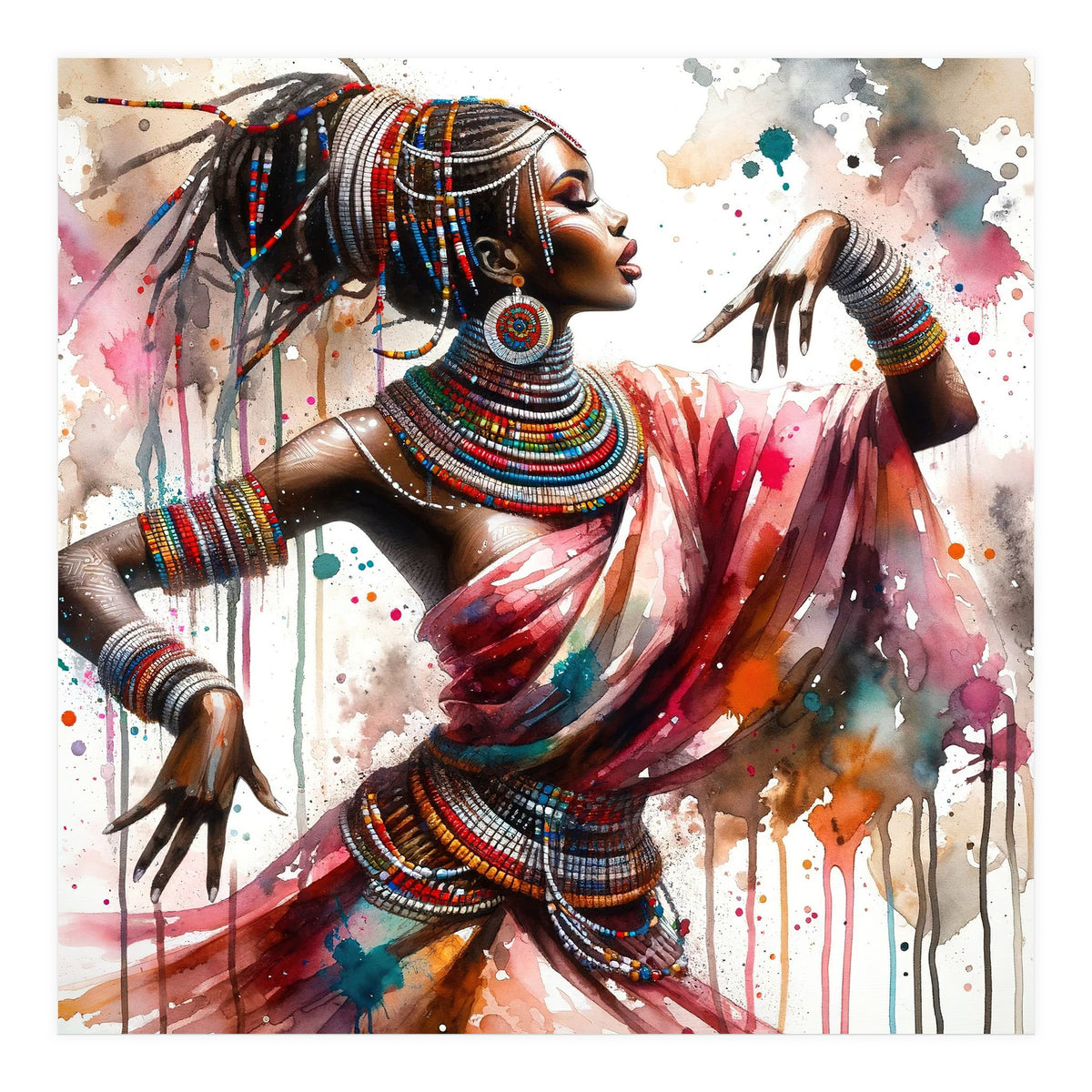 Watercolor African Dancer #1 (Print Only)
