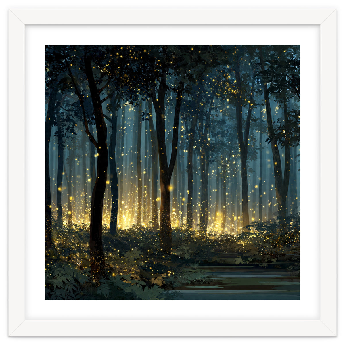 Enchanted Midnight Forest with Glowing Fireflies