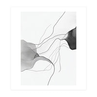 Abstract Black And White Flowing Lines And Shapes On White Background (Print Only)