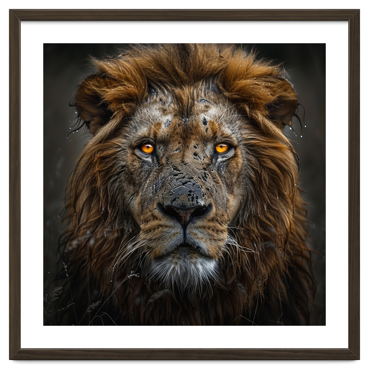 Majestic Lion With Glowing Eyes Close Up Portrait