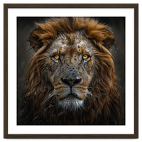 Majestic Lion With Glowing Eyes Close Up Portrait