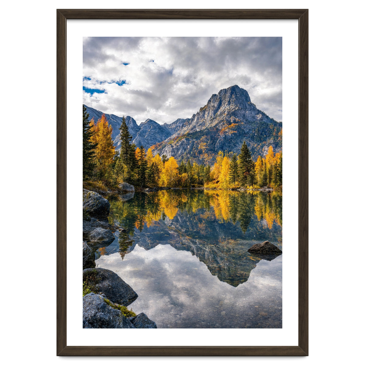 Golden Autumn Reflection: Majestic Mountain Wilderness Landscape