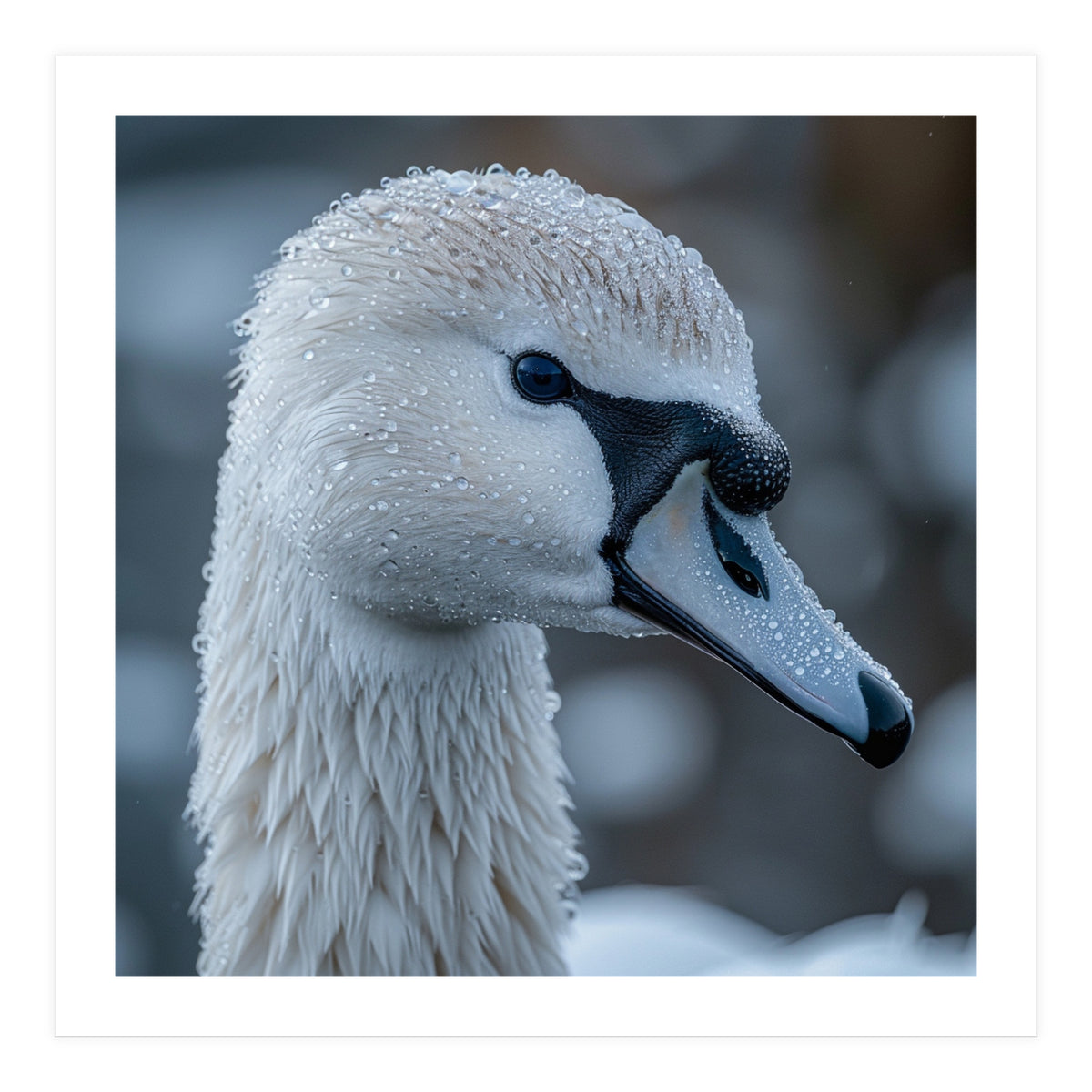 Close Up Of A Swan Head Covered In Water Droplets (Print Only)