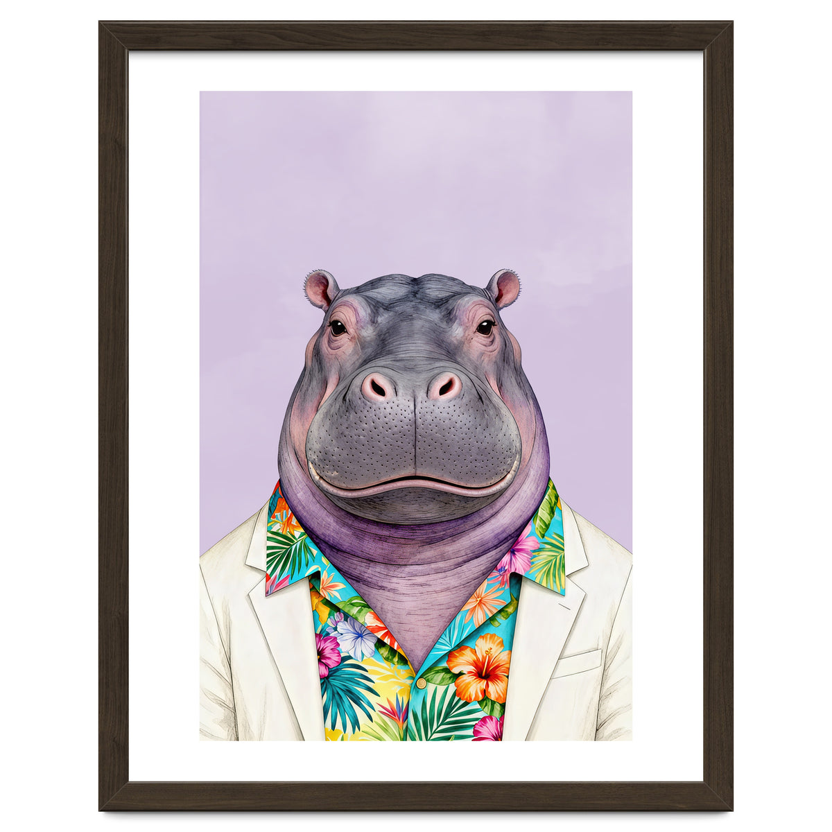 Hippopotamus in Gangster Havana Shirt
