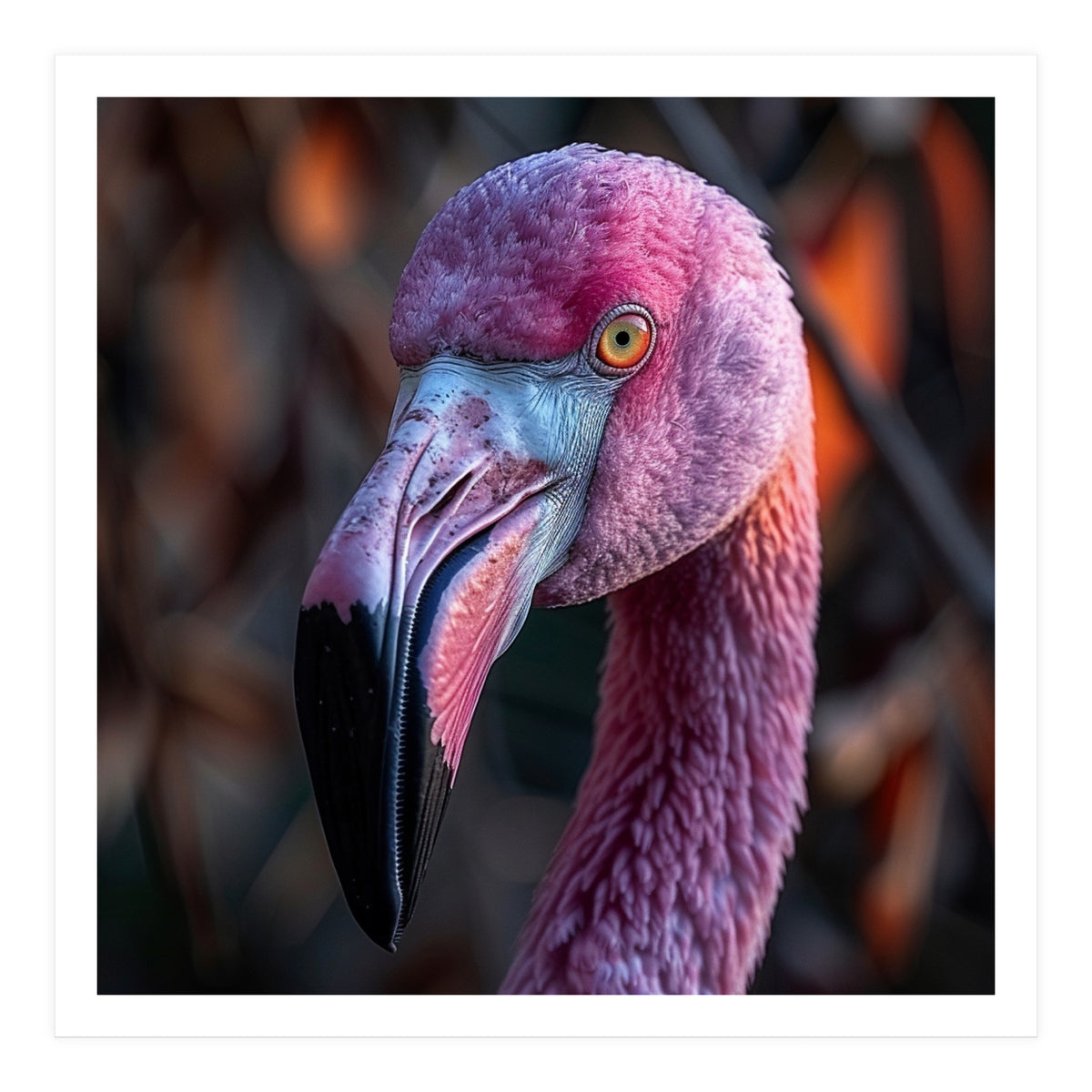 Close Up Of A Pink Flamingo Bird Face (Print Only)