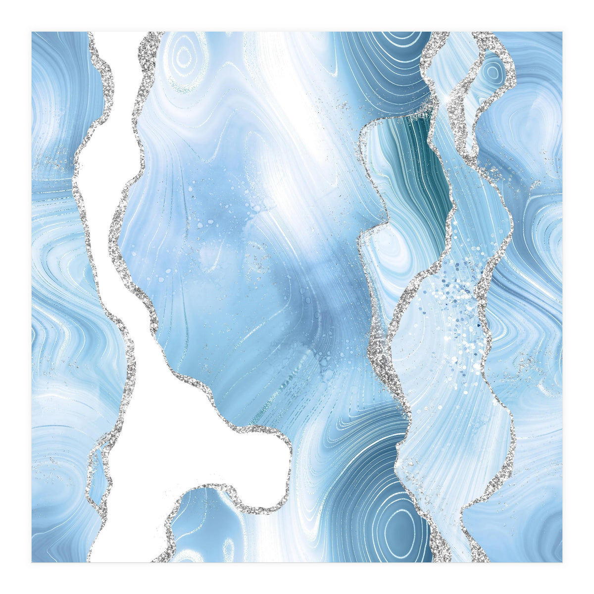 Blue & Silver Agate Glitter Texture 05  (Print Only)