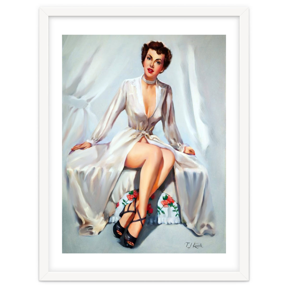 Beautiful Sexy Pinup In Posing Long White Dress