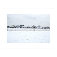 A seagull and snow covered houses (Print Only)