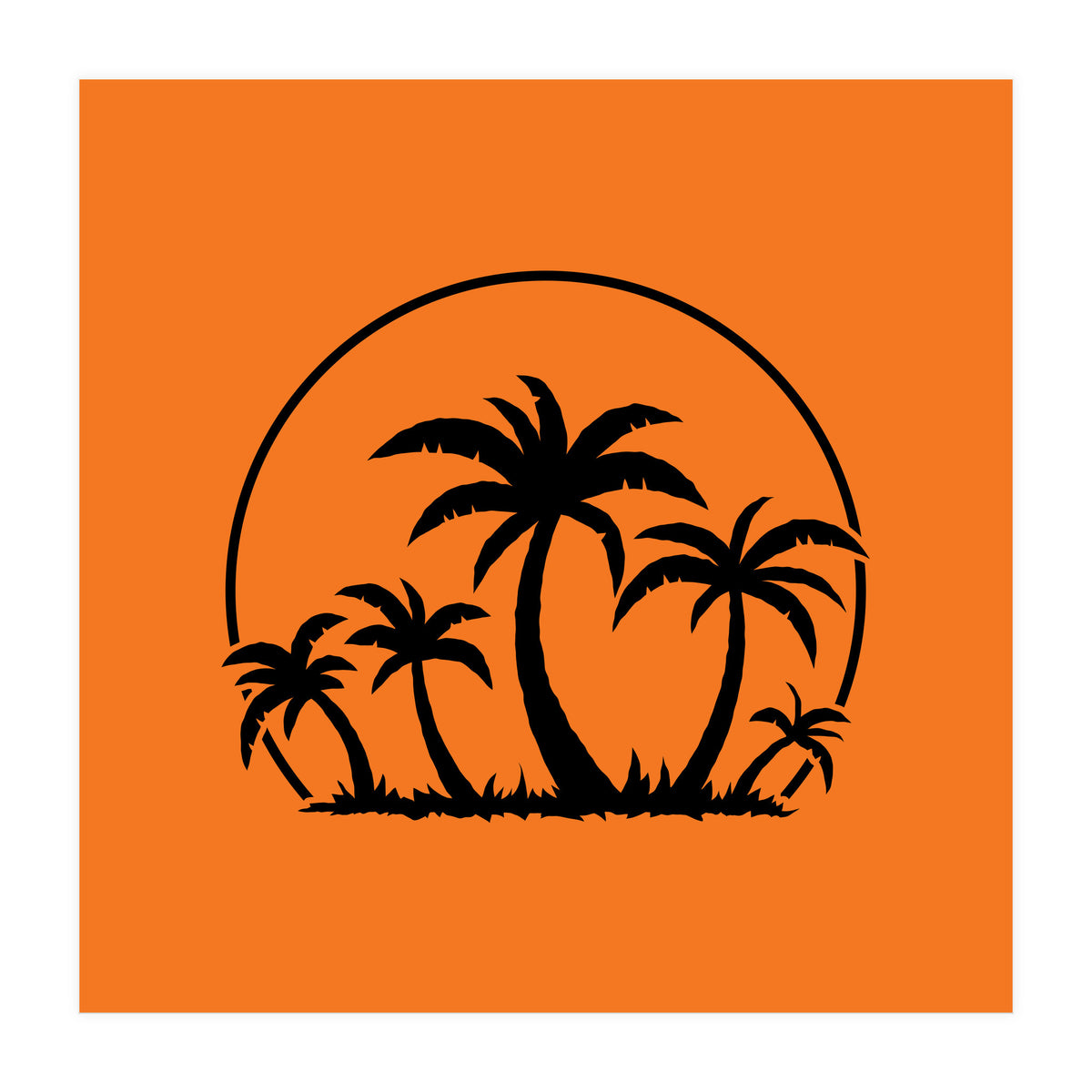Palm Trees And Sunset in Black (Print Only)