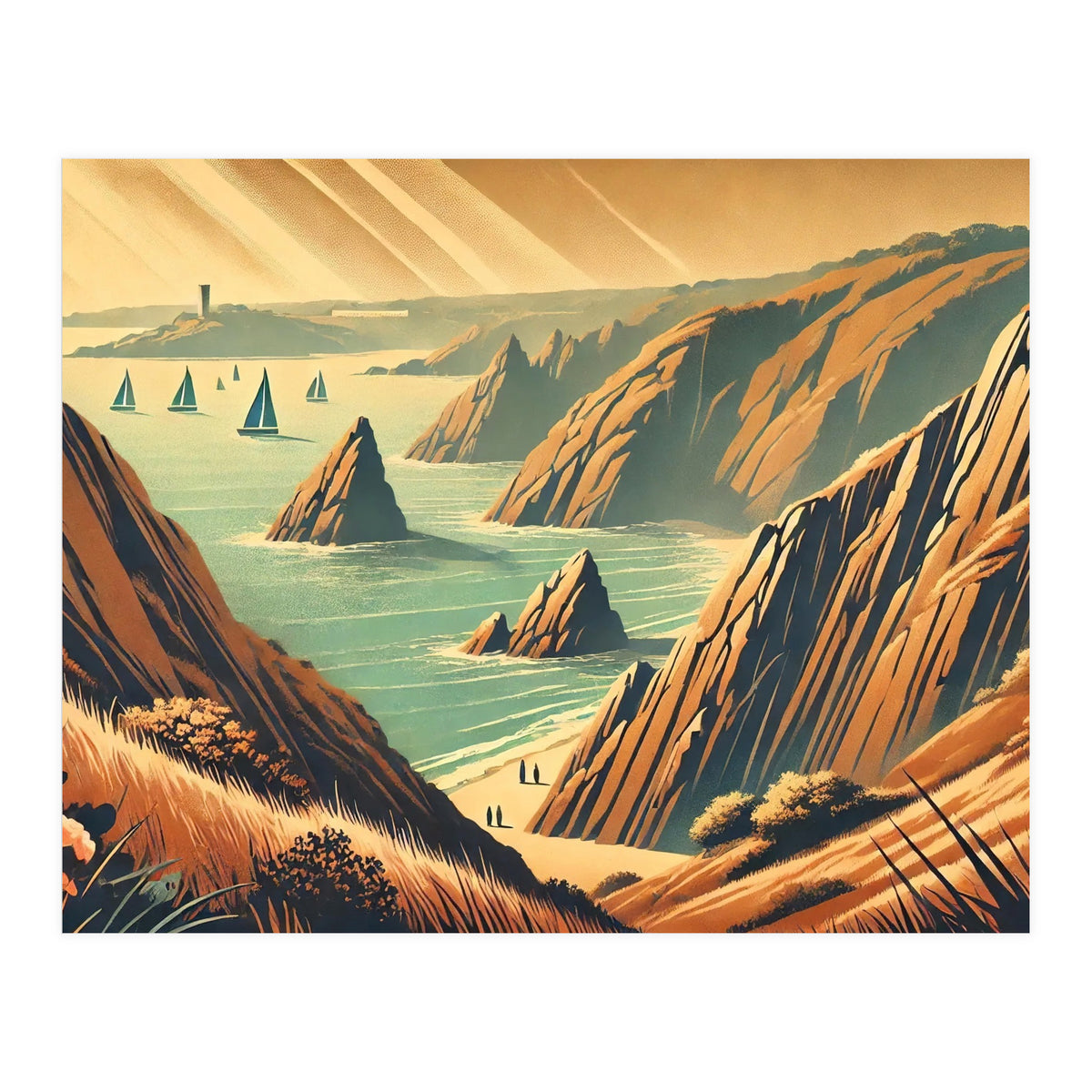 Vintage Cliffside Serenity Poster (Print Only)