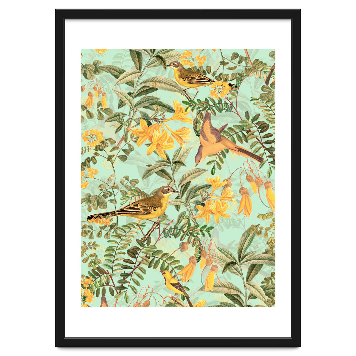 Yellow Birds in Tropical Jungle Paradise