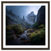 Majestic Misty Mountain Valley with Cascading Waterfall