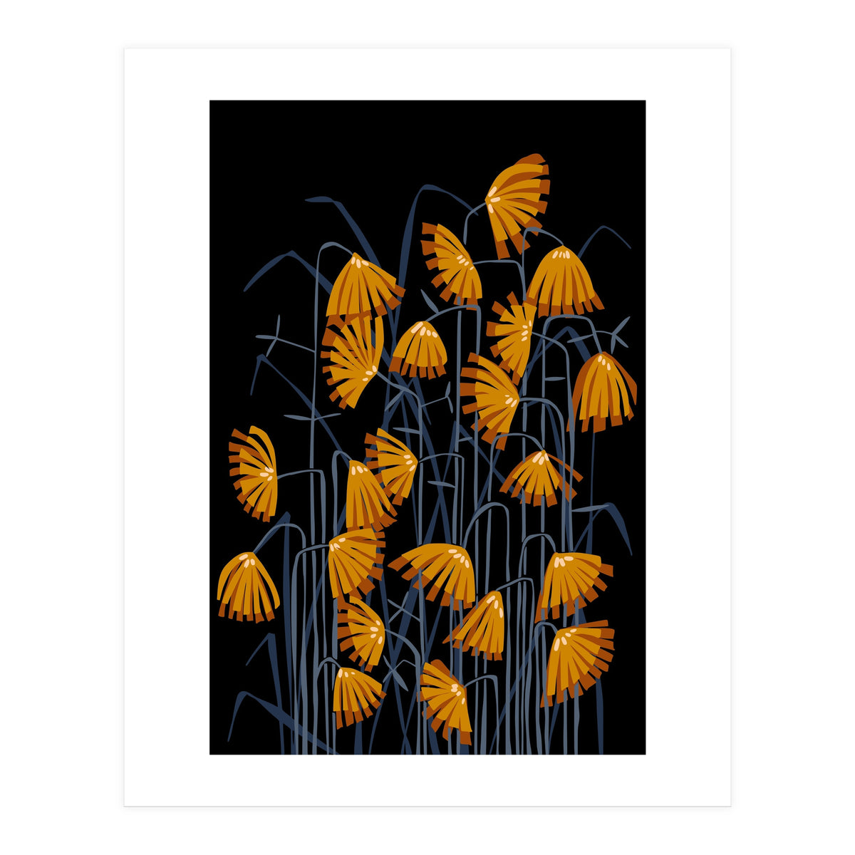 Linocut flower meadow black (Print Only)