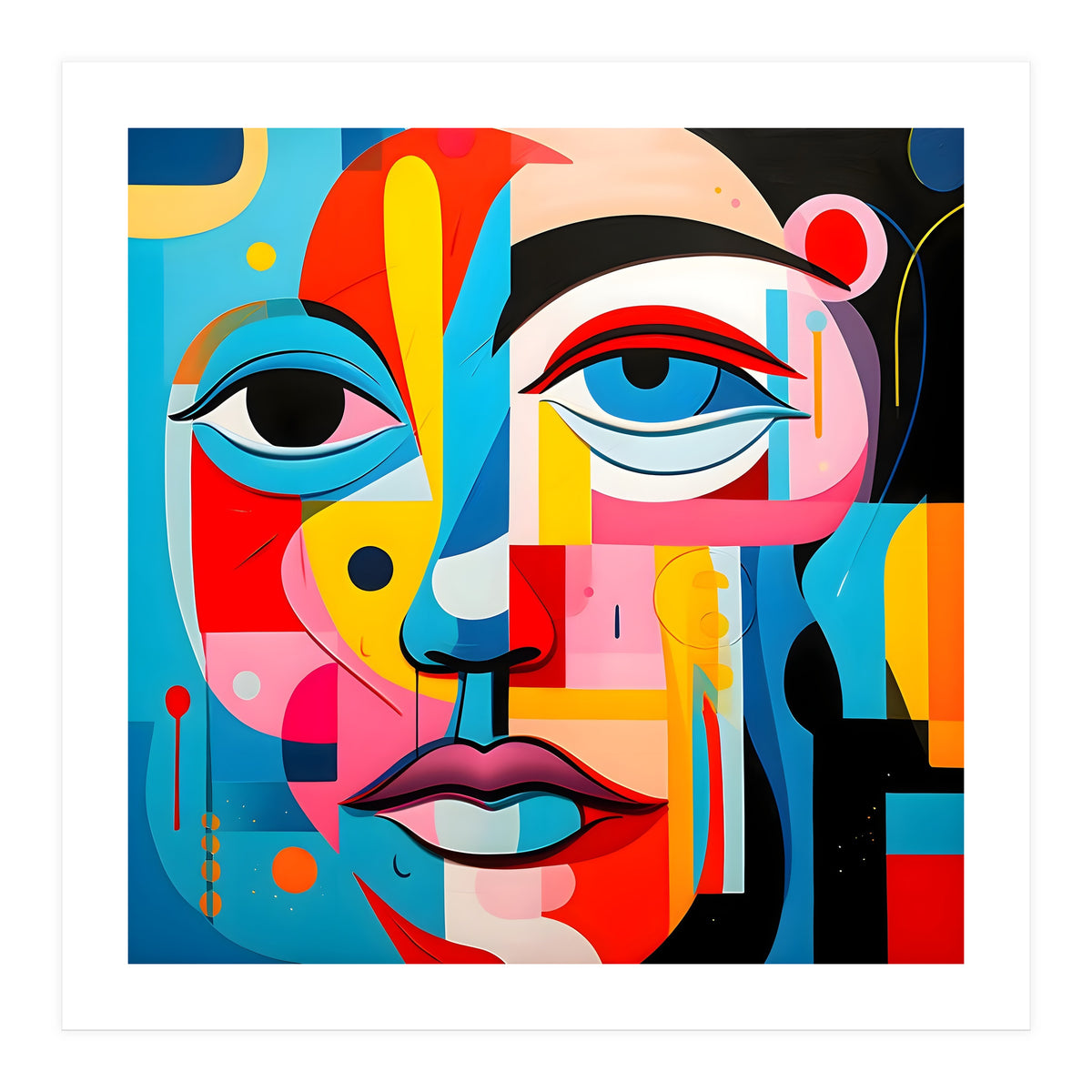 CUBIST HARMONY,  face, the essence of Cubist inspiration in a fragmented vibrant spectrum. (Print Only)