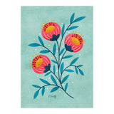 Teal And Coral Flowers (Print Only) thumbnail