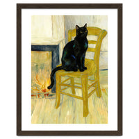 Black Cat on the Yellow Chair, Cozy Van Gogh Vintage Style, Cat at Eternity’s Gate