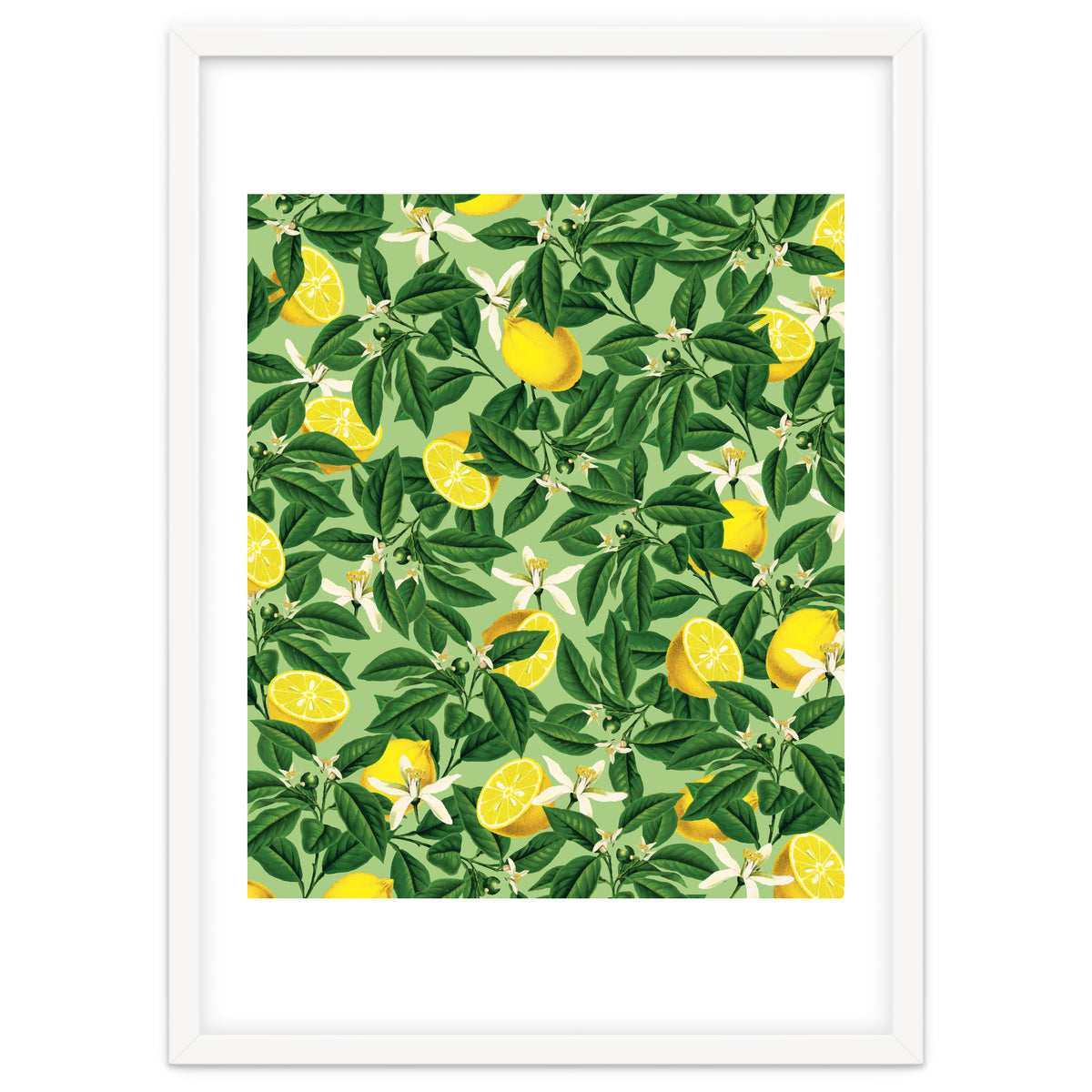 Lemonade Garden, Green Fresh Lemon Botanical Illustration, Vibrant Summer Tropical Fruit Nature
