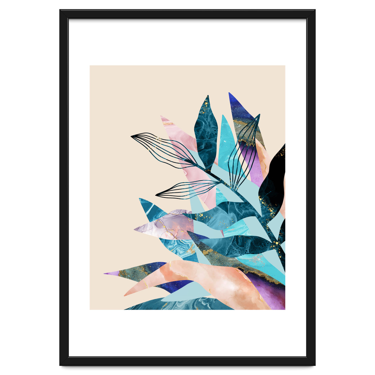 Marble Fantasy, Luxe Abstract Texture Botanical Concept, Eclectic Graphic Design Bohemian Contemporary